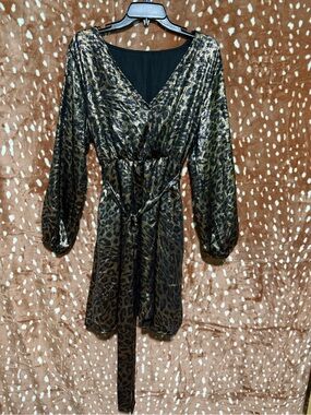 Metallic Leopard Wrap Dress - Gold and Black